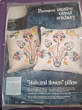 Vintage Paragon Crewel Kit Birds and Flowers Pillows Sealed Complete kit 1970s